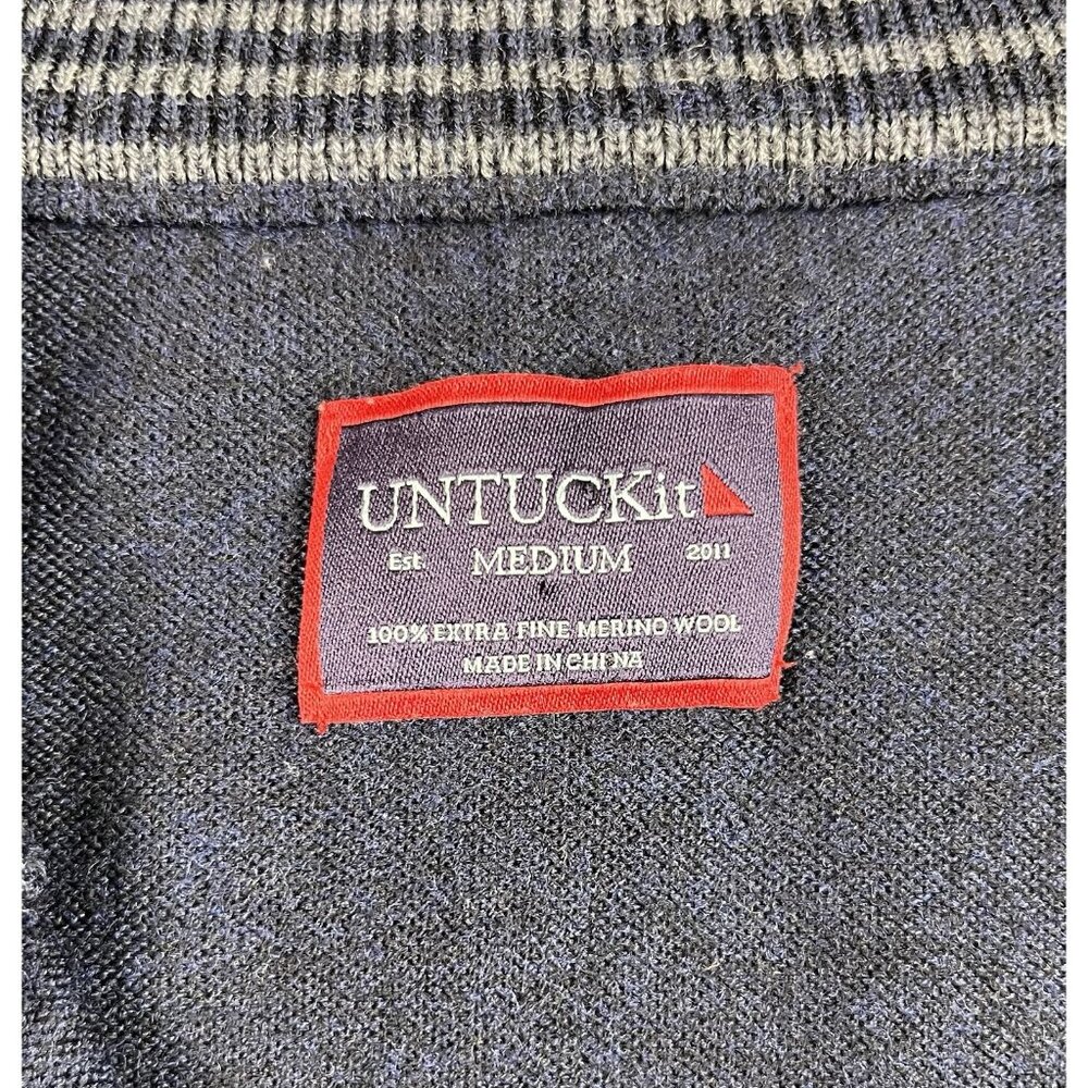 UNTUCKit Sweater Men's M Navy Blue Knit Extra Fine Merino Wool 1/4 Zip - Picture 3 of 5